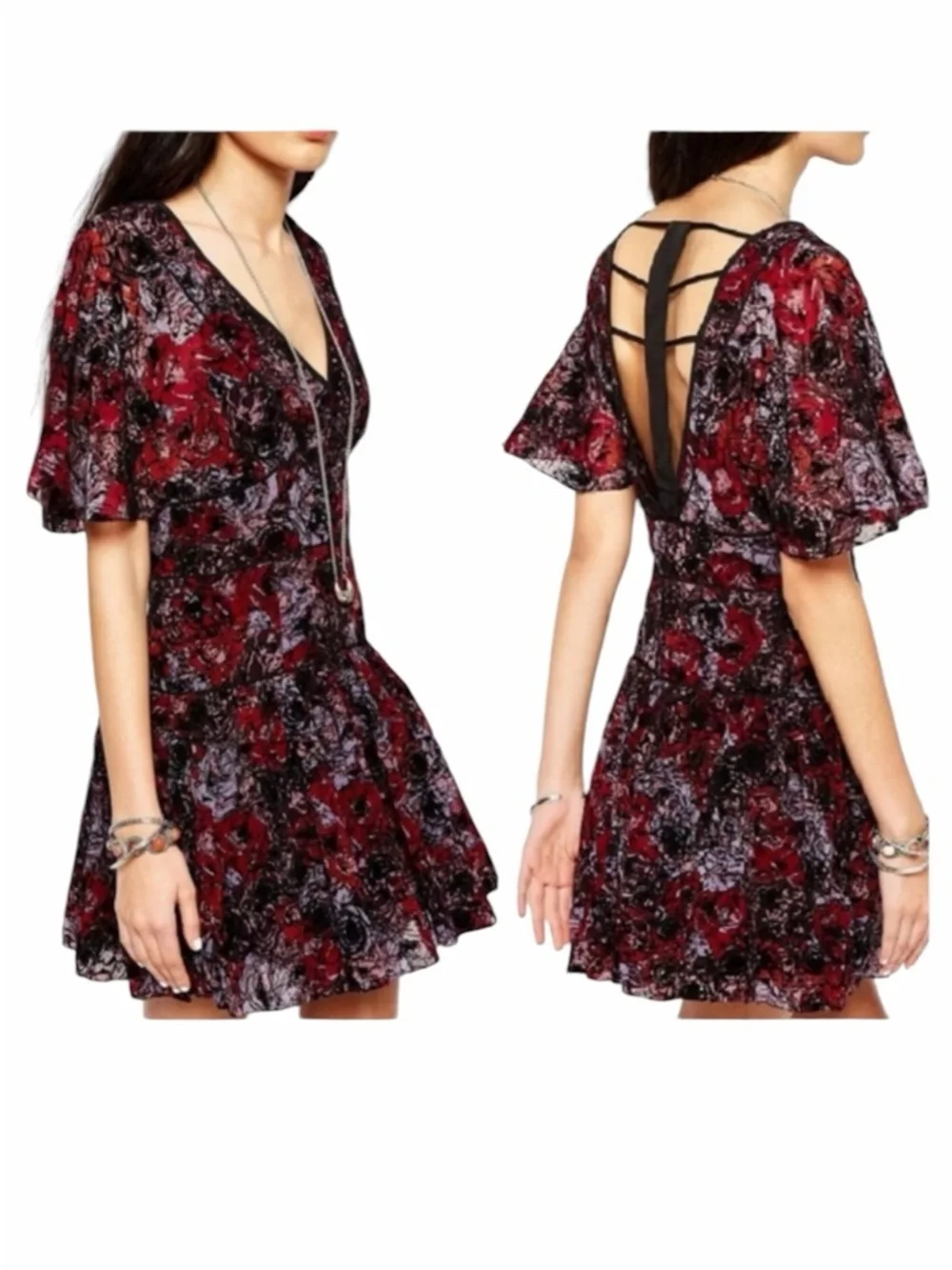 Free People Perfect Dream Dress Black Berry Combo Fit & Flare Size 4